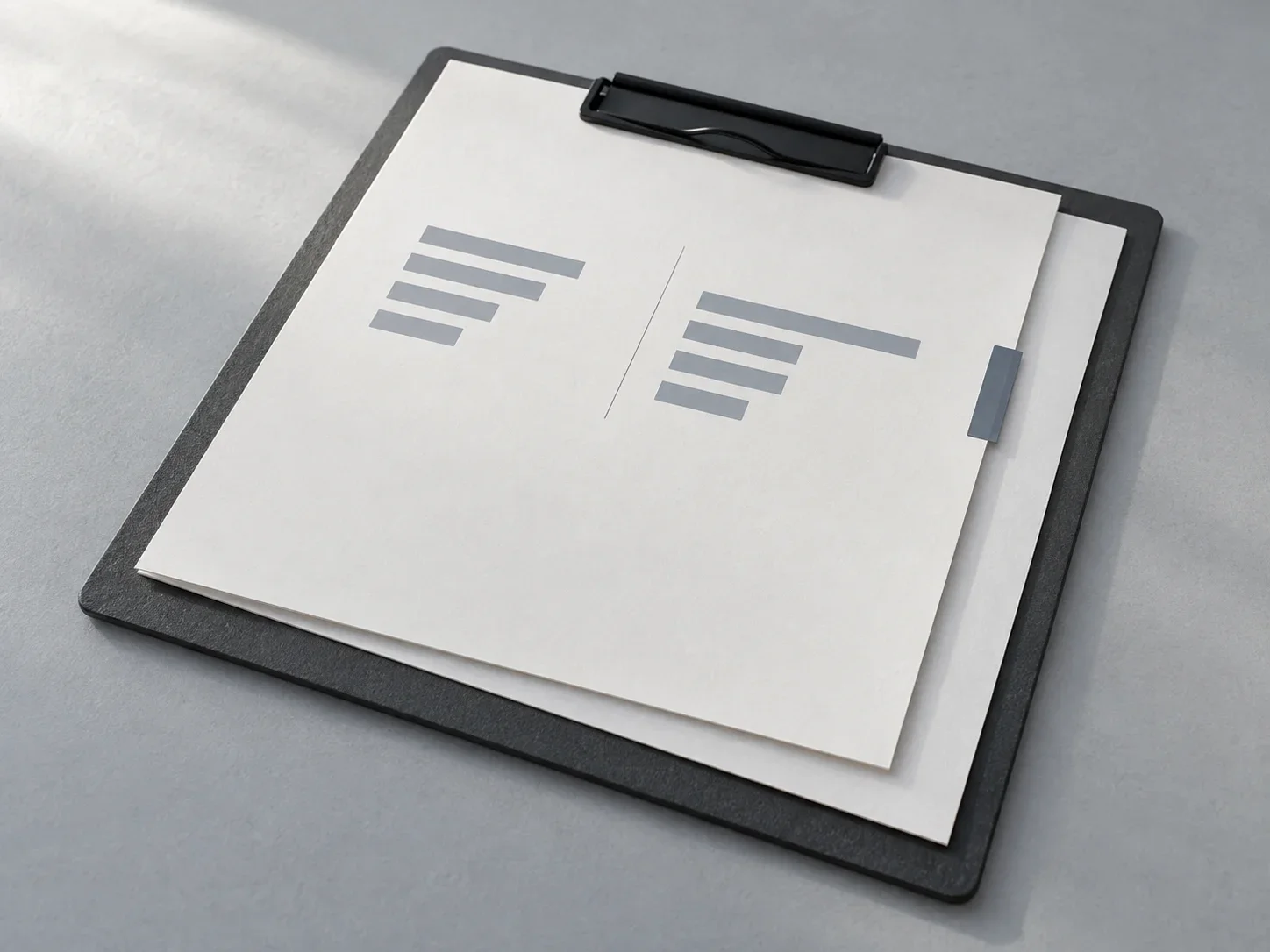 Two investment assessment sheets on a clipboard, with illustrative comparisons of the options.