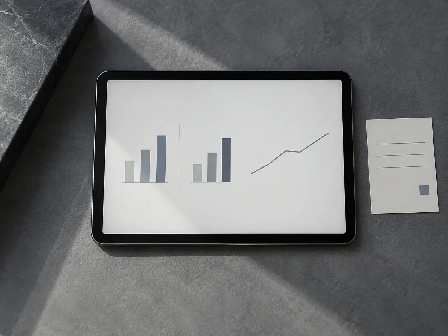 A tablet displaying illustrative comparisons beside an evidence card, ready to inform a business case.